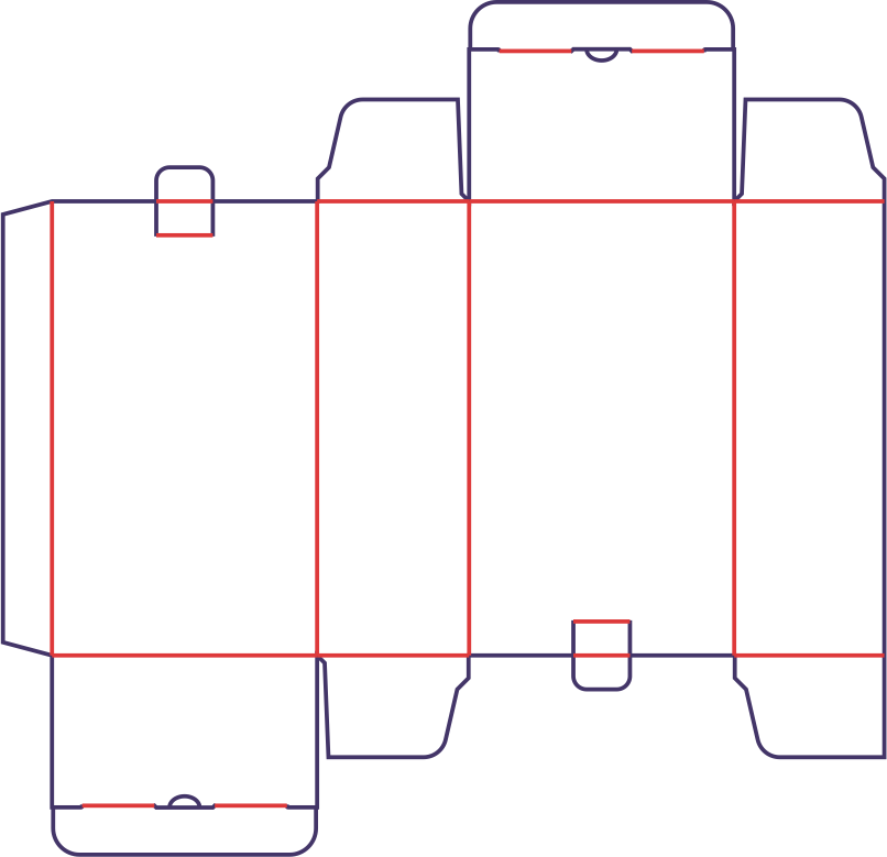 Krabica dve klapky posunuté so zámkom - rozkrój
