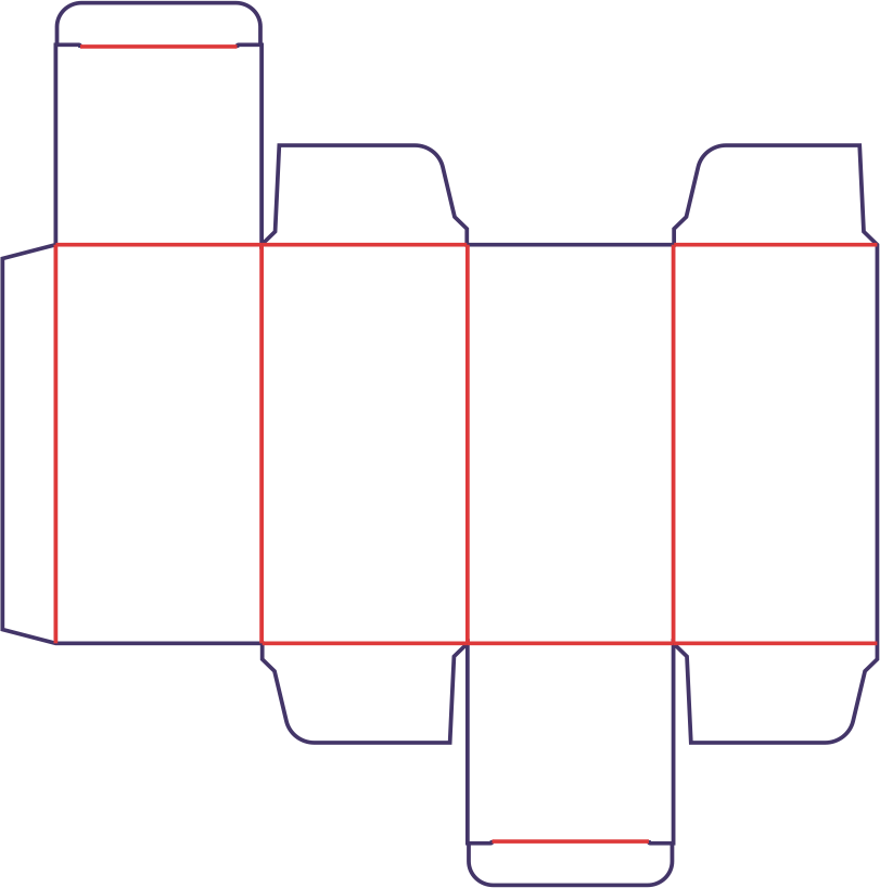 Krabica dve klapky posunuté - rozkrój